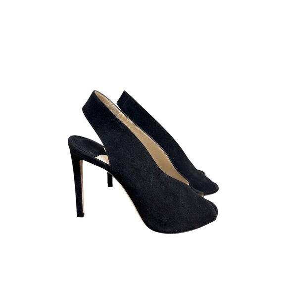 Jimmy Choo Black Suede Peep-Toe Slingback Heels - Picture 3 of 12